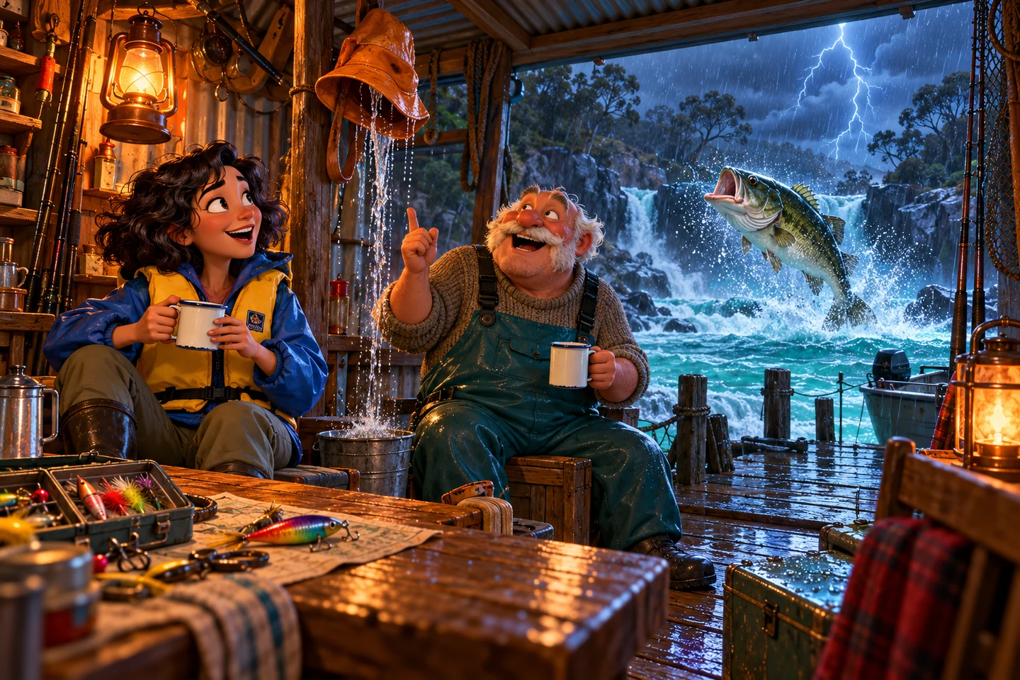 Mara and Len share a rainy afternoon beneath a tin roof